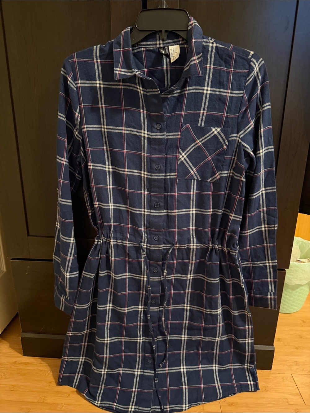 H&M Navy Plaid Button-Front Dress